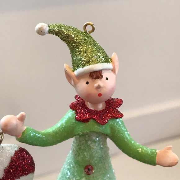 ELF Ornament Glass and Resin Dangling Legs 7.5” Length Christmas Ornament Elf - Picture 4 of 12